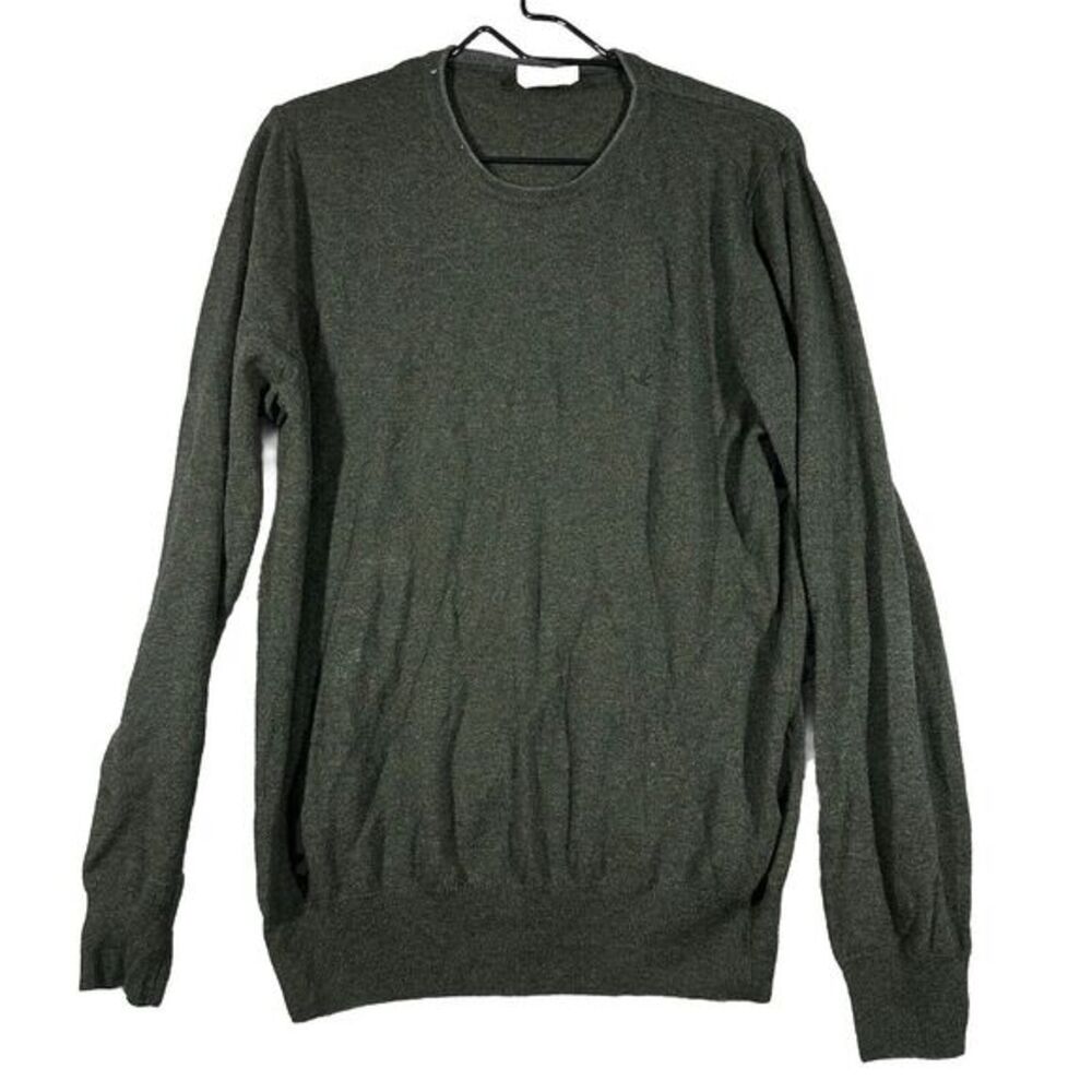 Vintage Brooksfield Sweater Mens Large Green Virgin Wool Crew Neck Made in Italy